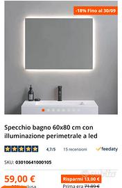 specchio led bagno 60 X 80
