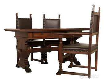 Scrivania in legno per studio + sedie in pelle