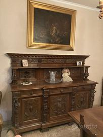 Credenza antica in legno noce scolpito primi '900