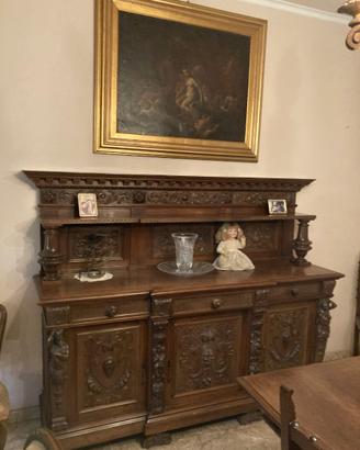 Credenza antica in legno noce scolpito primi '900