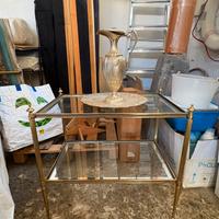 Tavolino Vintage in vetro e ottone stile Anni 70