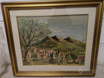 Quadro a olio con cornice in legno