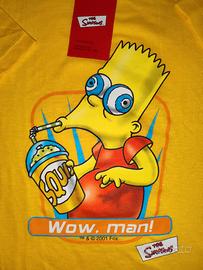 maglietta grafica gialla di Bart Simpson "Wow, Man