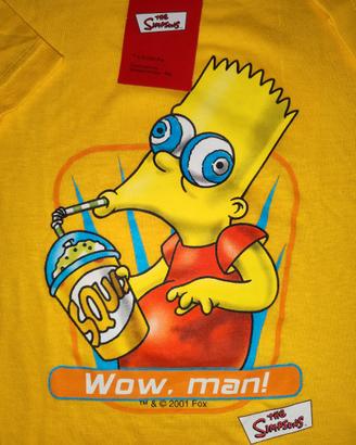 maglietta grafica gialla di Bart Simpson "Wow, Man
