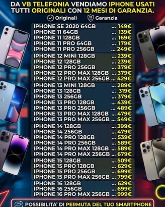 IPHONE USATI 12 MESI DI GARANZIA