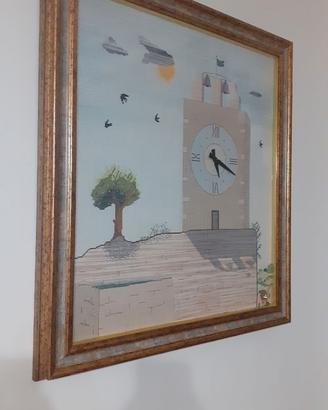 Orologio quadro realizzato a punto croce su tela