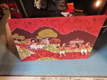 due tele indiane, con telaio.