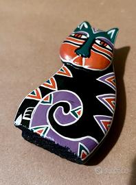 Statuetta Gatto in Legno Dipinta a Mano