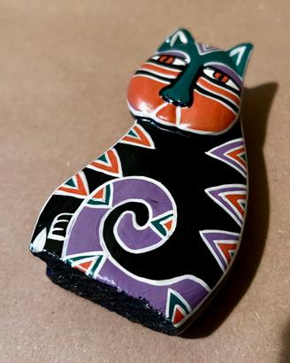 Statuetta Gatto in Legno Dipinta a Mano