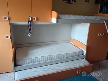 cameretta a ponte moderna 3 letti e ampio armadio 