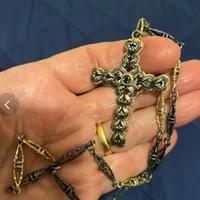 Set croce e catena stile antico in argento 800