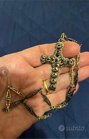 Set croce e catena stile antico in argento 800