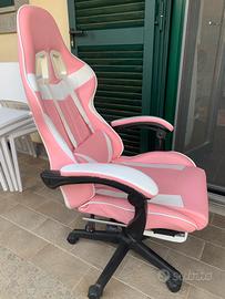 Poltrona Gaming Rosa Recl. con Poggiapiedi