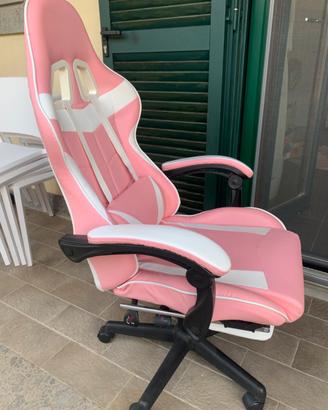 Poltrona Gaming Rosa Recl. con Poggiapiedi