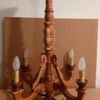 lampadario in legno d noce intagliato e intarsiato