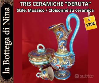 Set 3 Pezzi Ceramica Deruta Fatta a Mano Cloisonné