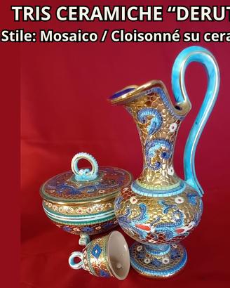 Set 3 Pezzi Ceramica Deruta Fatta a Mano Cloisonné