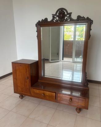Comodino basso porta gioie con cassetti e specchio