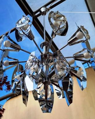 Lampadario a 15 luci in metallo cromato con lenti