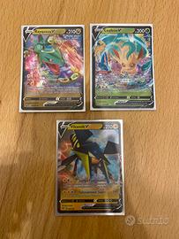 Carte Pokemon - Rayquaza V, Leafeon V, Vikavolt V