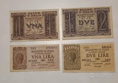 17#. Banconote 1 e 2 lire.
