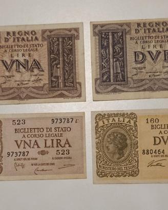 17#. Banconote 1 e 2 lire.