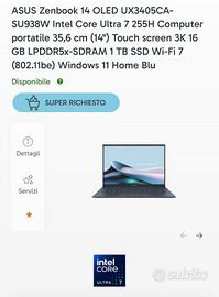 asus zenbook 14 oled UX3405CA-S938W 