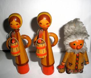 Tris Statuette Vintage in Legno URSS  Artigianato 