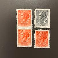 4 francobolli serie siracusana 1955/1960 5 e 10L