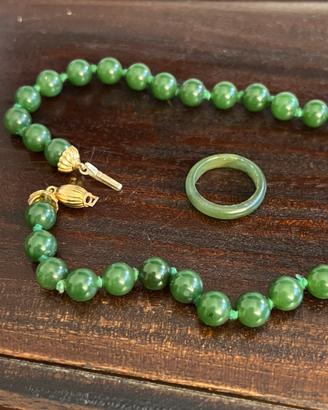 Collana e anello di Giada oro 18kt  oro 750