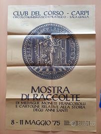 manifesto epoca 1975 Carpi mostra cartoline monete