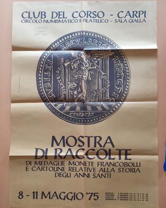 manifesto epoca 1975 Carpi mostra cartoline monete