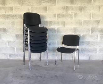 8 Sedie design nero cromo incastro pieghevoli INS