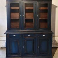 Credenza a vetrina in legno massello 3 ante - blu