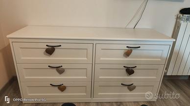 Cassettiera in legno bianco – 6 cassetti