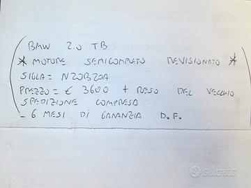 Motore semicompleto bmw 2.0 tb n20b20a