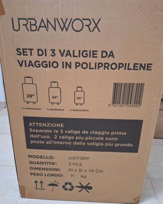 Set 3 Valigie Rigide Urbanworx NUOVO Imballato