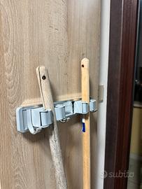 Porta Scopa e Mop da Parete con 2 Clip e 3 Ganci