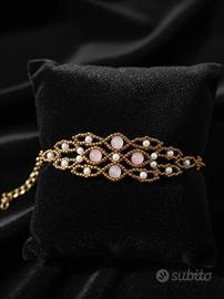 Bracciale Artigianale Stile Vintage Quarzo Rosa