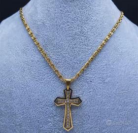 Collana con croce dorata Brillantinata nuova