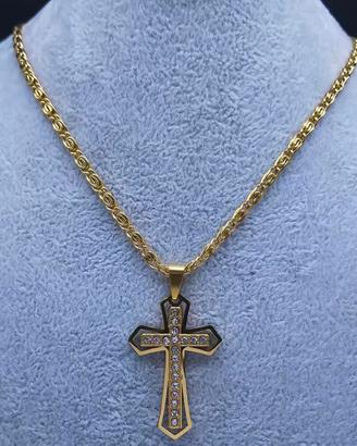 Collana con croce dorata Brillantinata nuova