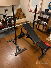 Panca Domyos con rack bilanciere, manubri/dischi