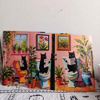 Set di 3 Stampe,Gatti in Bagno con Gatti