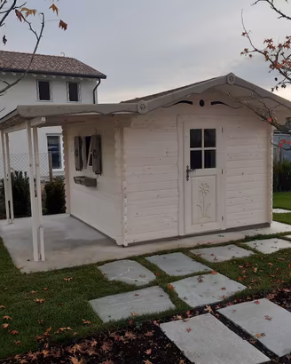 Casetta giardino alta qualità con tettoia laterale