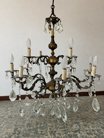 Lampadario classico in ottone con pendenti