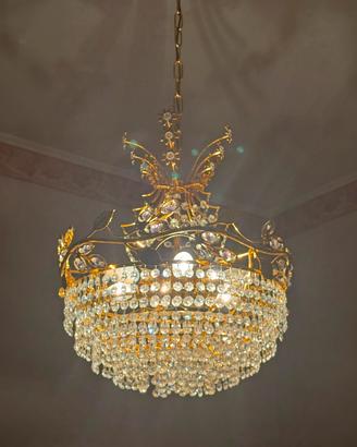 lampadario vintage impero cristallo dorato