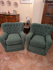 2 Poltrone Velluto Verde  Capittonè