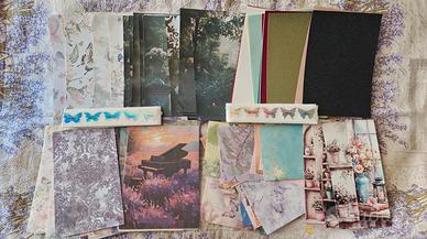 Set 200 pezzi fogli carta decoupage e bollini