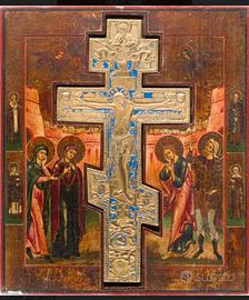 Antica icona russa  Crocifissione Stauroteca