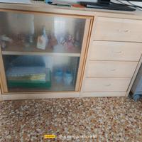 mobile ingresso con vetrinetta e quattro cassetti 